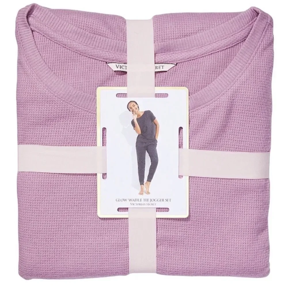 Victoria’s Secret Glow Waffle Tee Jogger thermal Pajama Set loungewear Lilac XXL